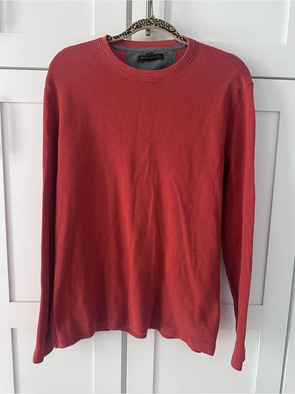 Banana Republic Men's Coral-Red Waffle Crewneck Sweater